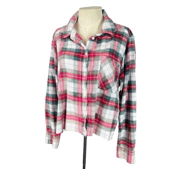 Tops - Upcycled cropped‎ flannel shirt Womens XL lightly bleached SO soft